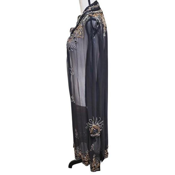 Roaman's Black Sheer Beaded Duster Plus Size 34 - Picture 6 of 8